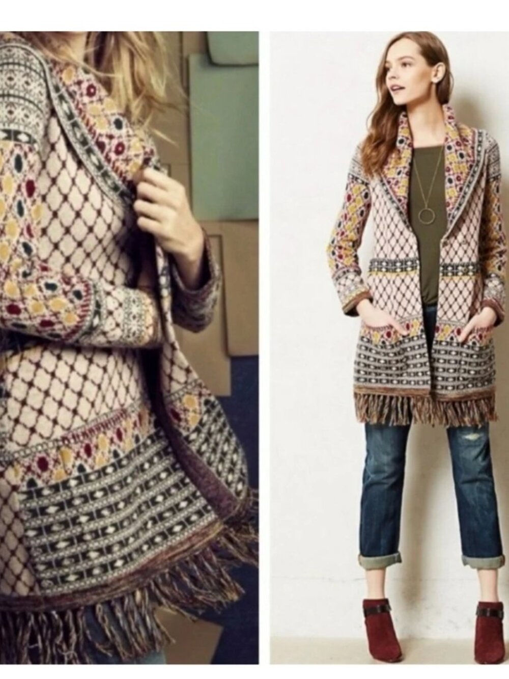 Anthropologie Wool Sweater By Angel Of The North Fringe Boho Gypsy Western  S